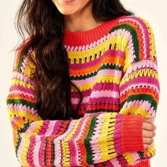 FARM Rio Sweaters - NWT FARM RIO Fruit Dream Multicolor Crochet Sweater Small